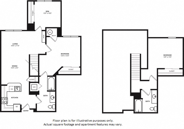 Floor plan for 3 beds, 2 baths, 1215 sqft